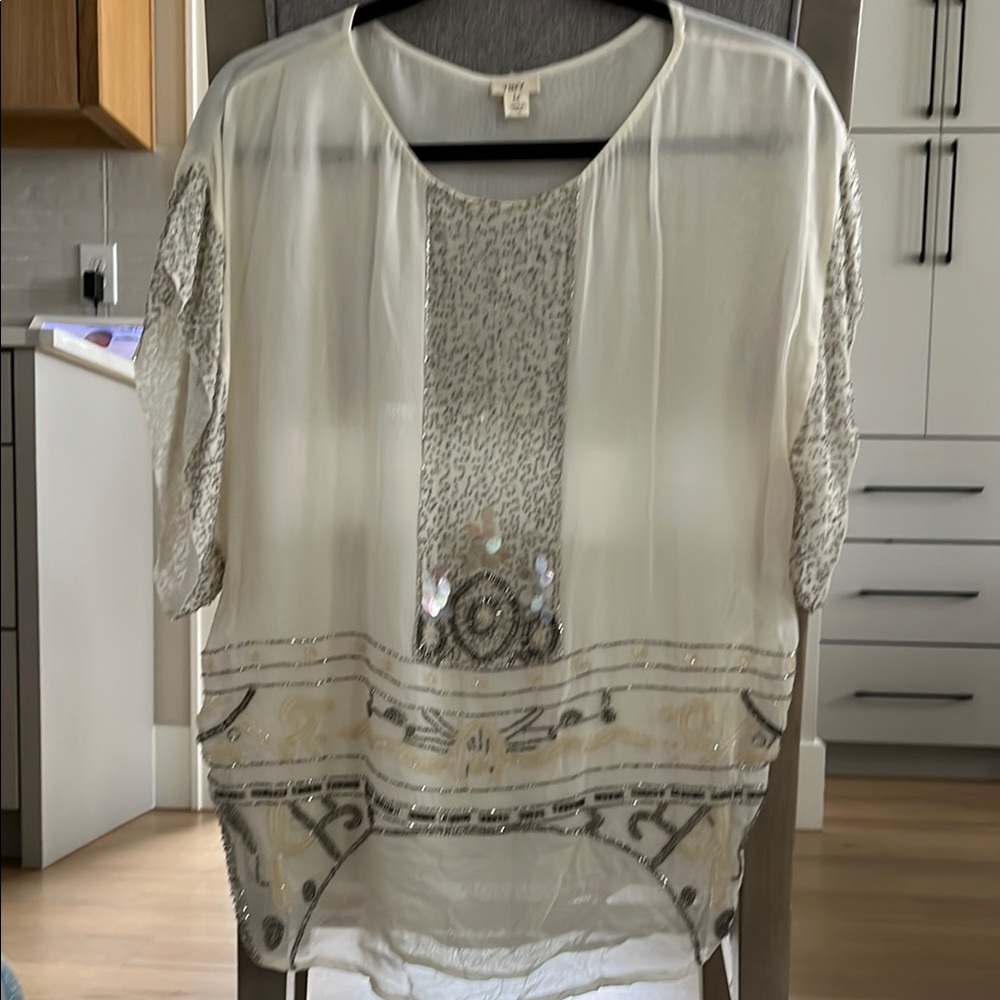 Elegant Cream and Silver Women's Top. Tiny by Anthropology